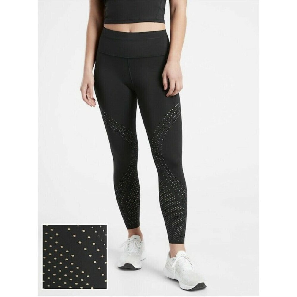 Athleta Black Leggings with Metallic Dot Accents